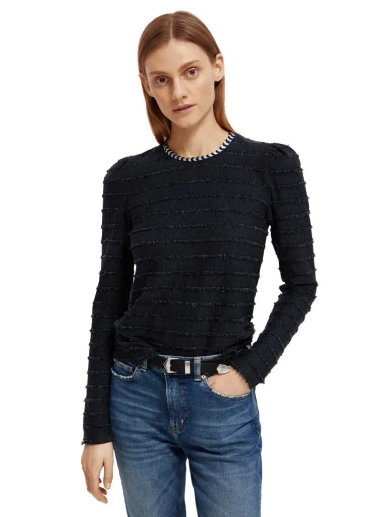 Scotch & Soda 173288: Textured stripe long sleeve, Charcoal