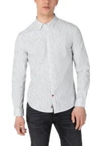 Timezone : Printed stretch shirt  White