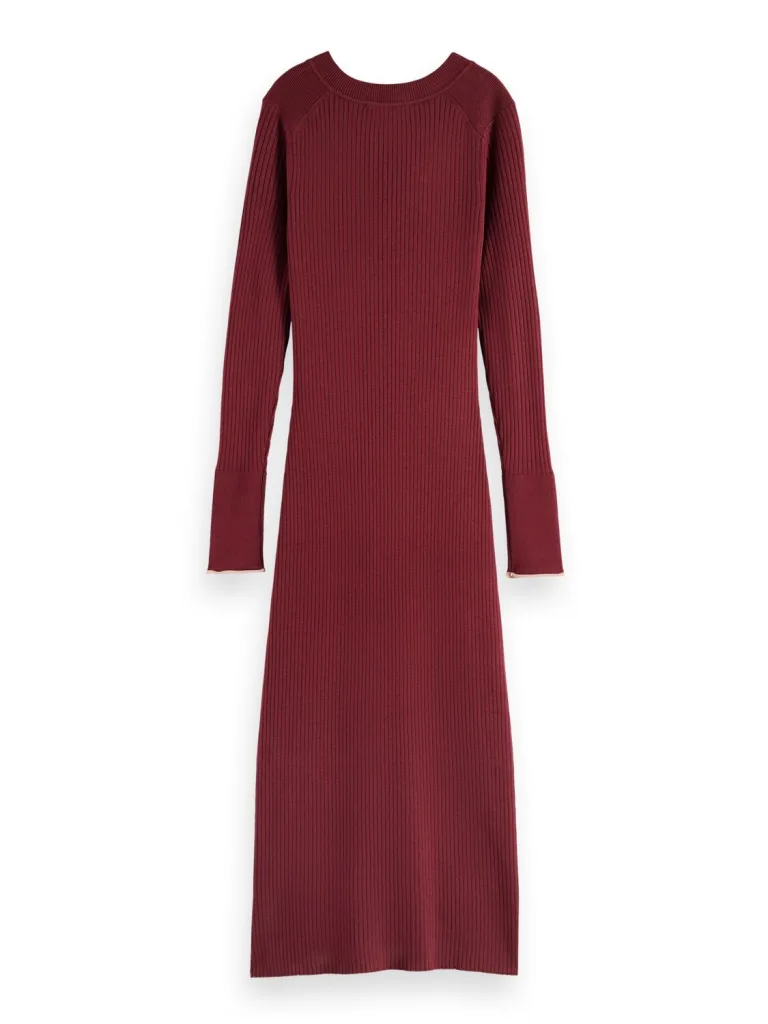 Scotch & Soda 174774 : Skinny rib knitted dress Bordeaux - Image 3