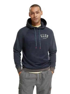 Scotch & Soda 174505- Regular Fit Hoodie With Spray Effect In Organic Cotton Blend Navy