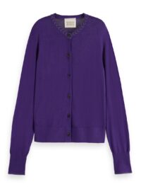 Alternative view of Scotch & Soda 176340 : Jacquard trim crewneck cardigan , Aubergine