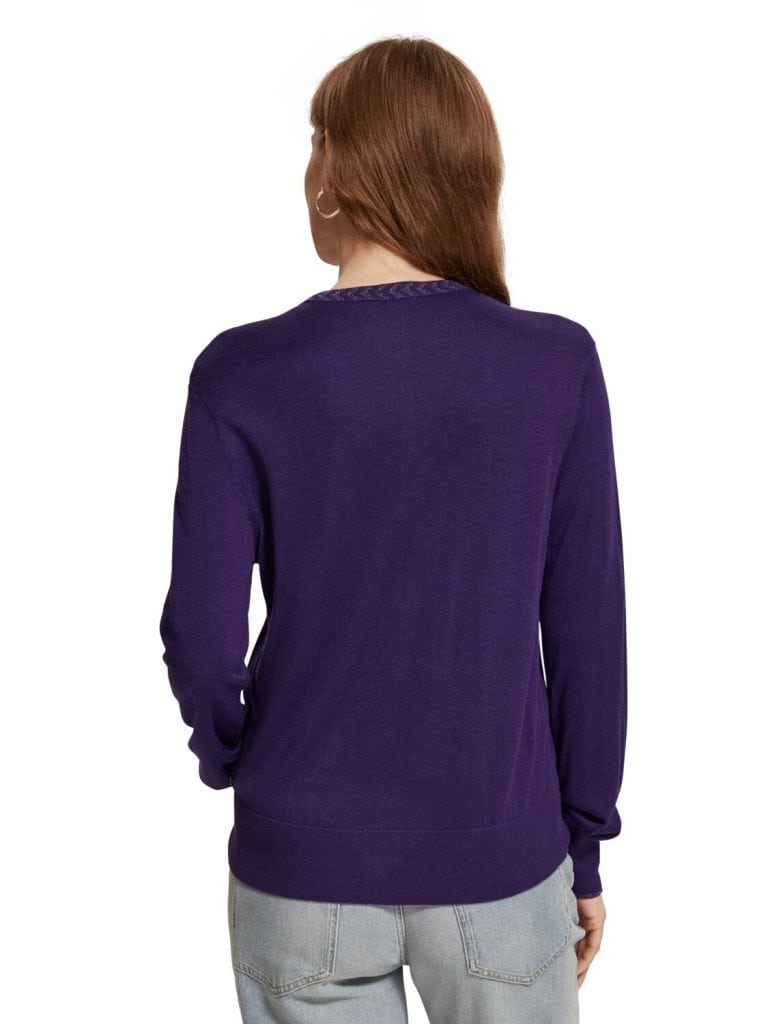 Scotch & Soda 176340 : Jacquard trim crewneck cardigan , Aubergine - Image 3