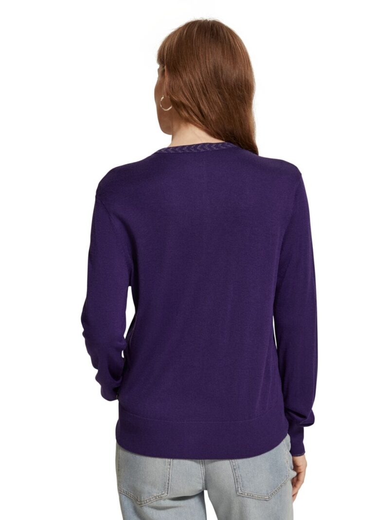 Scotch & Soda 176340 : Jacquard trim crewneck cardigan , Aubergine - Image 3