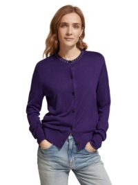 Scotch & Soda 176340 : Jacquard trim crewneck cardigan , Aubergine