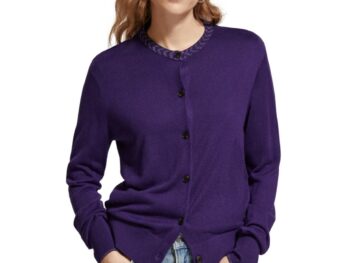 Scotch & Soda 176340 : Jacquard trim crewneck cardigan , Aubergine
