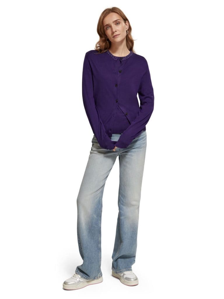 Scotch & Soda 176340 : Jacquard trim crewneck cardigan , Aubergine - Image 4