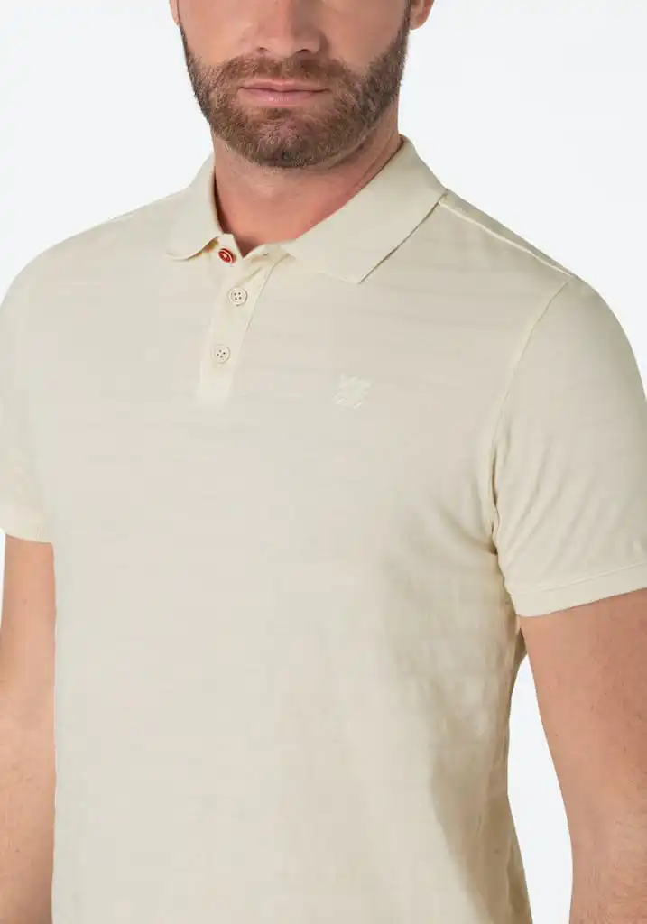 Timezone - Tonal striped polo shirt, ecru - Image 3