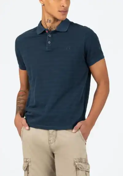Timezone - Tonal striped polo shirt, navy