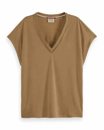 Scotch & Soda 177324 : V-neck ladder detail loose fit, light army