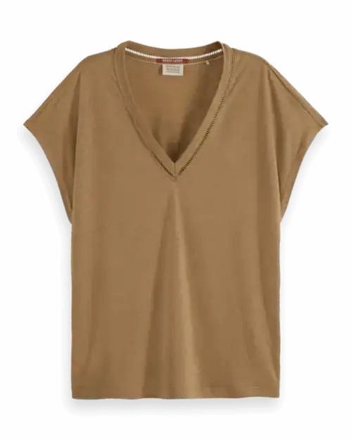 Scotch & Soda 177324 : V-neck ladder detail loose fit, light army