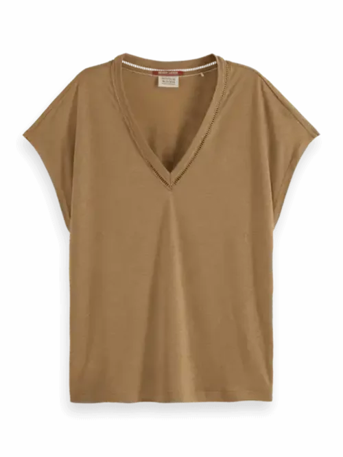 Scotch & Soda 177324 : V-neck ladder detail loose fit, light army