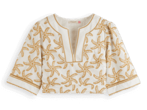 Scotch & Soda 177188: Embroidered linen crop top, Starfish embrodery