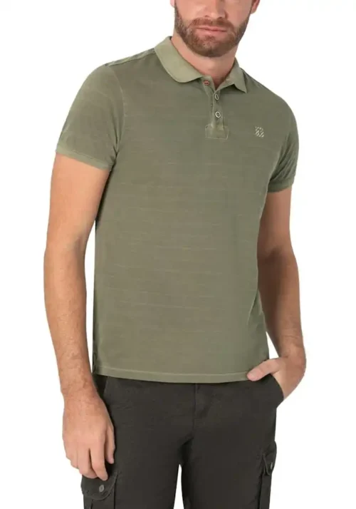 Timezone - Tonal striped polo shirt, army olive - Image 3