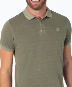 Timezone - Tonal striped polo shirt, army olive