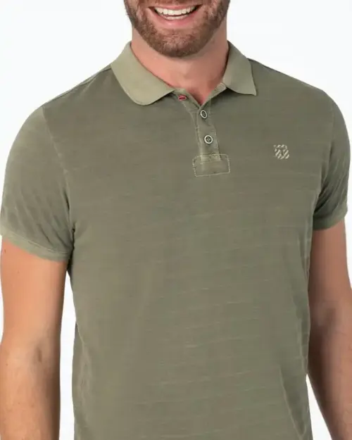 Timezone - Tonal striped polo shirt, army olive