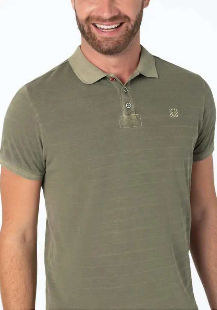 Timezone - Tonal striped polo shirt, army olive