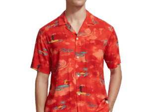 Scotch & Soda 177054 : Allover printed viscose shirt, Red surfer
