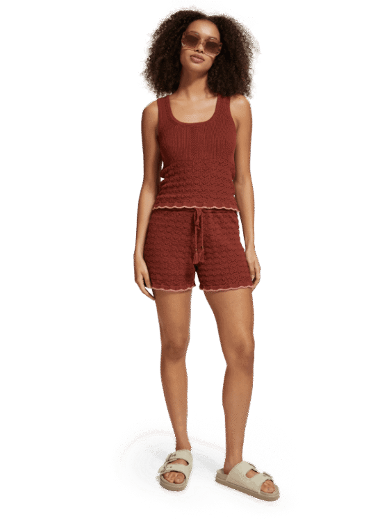 Scotch & Soda 177335 :  Pointelle knitted shorts, Terracotta - Image 2