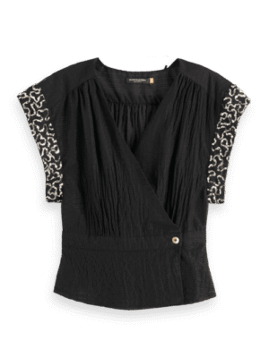 Scotch & Soda 178881: Wrap top with sequin sleeve detail, Evening black