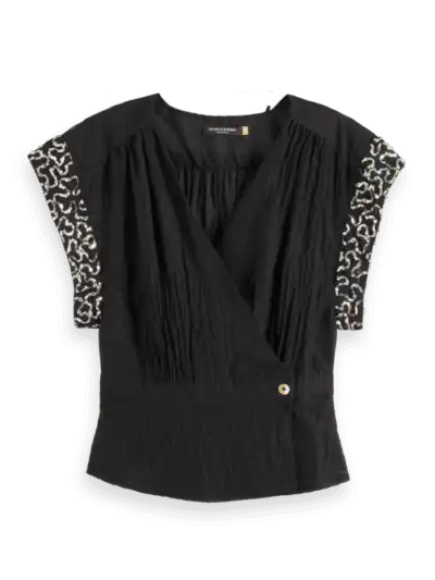 Scotch & Soda 178881: Wrap top with sequin sleeve detail, Evening black