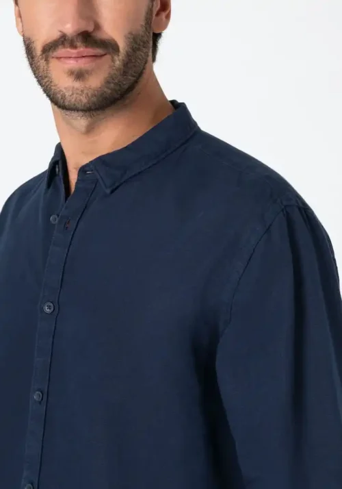 Timezone - Soft linen basic shirt, Navy - Image 3