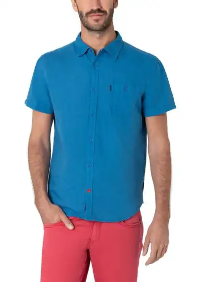 Timezone - Soft linen shortsleeve shirt, French blue