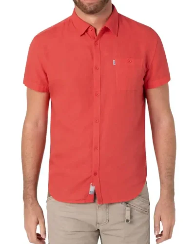 Timezone - Soft linen shortsleeve shirt, Coral orange