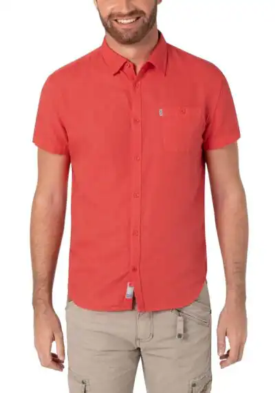 Timezone - Soft linen shortsleeve shirt, Coral orange