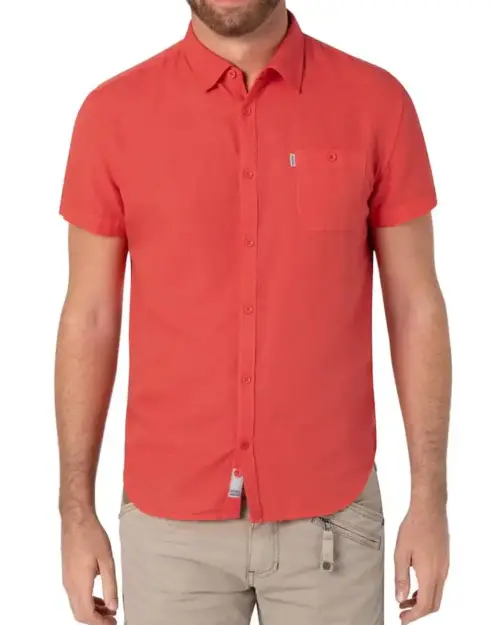 Timezone - Soft linen shortsleeve shirt, Coral orange