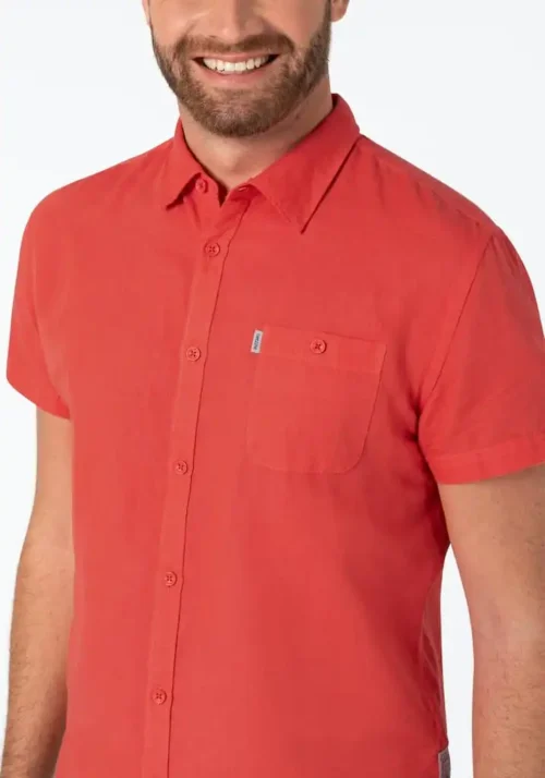 Timezone - Soft linen shortsleeve shirt, Coral orange - Image 3