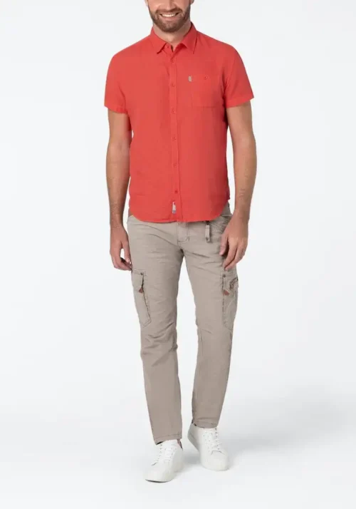 Timezone - Soft linen shortsleeve shirt, Coral orange - Image 6