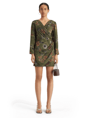Scotch & Soda 177732 : Mini viscose jacquard wrap dress, Tapestry military