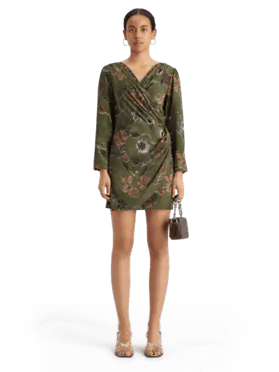 Scotch & Soda 177732 : Mini viscose jacquard wrap dress, Tapestry military