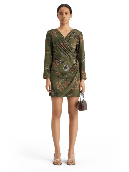 Scotch & Soda 177732  Mini viscose jacquard wrap dress, Tapestry military