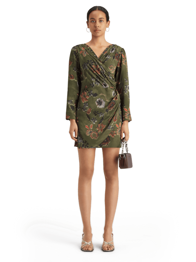 Scotch & Soda 177732 : Mini viscose jacquard wrap dress, Tapestry military