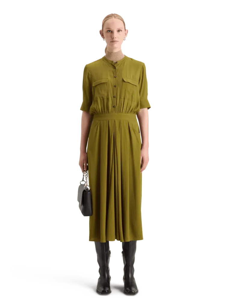 Scotch & Soda 178992: Crepe midi dress with chest pocket Olive