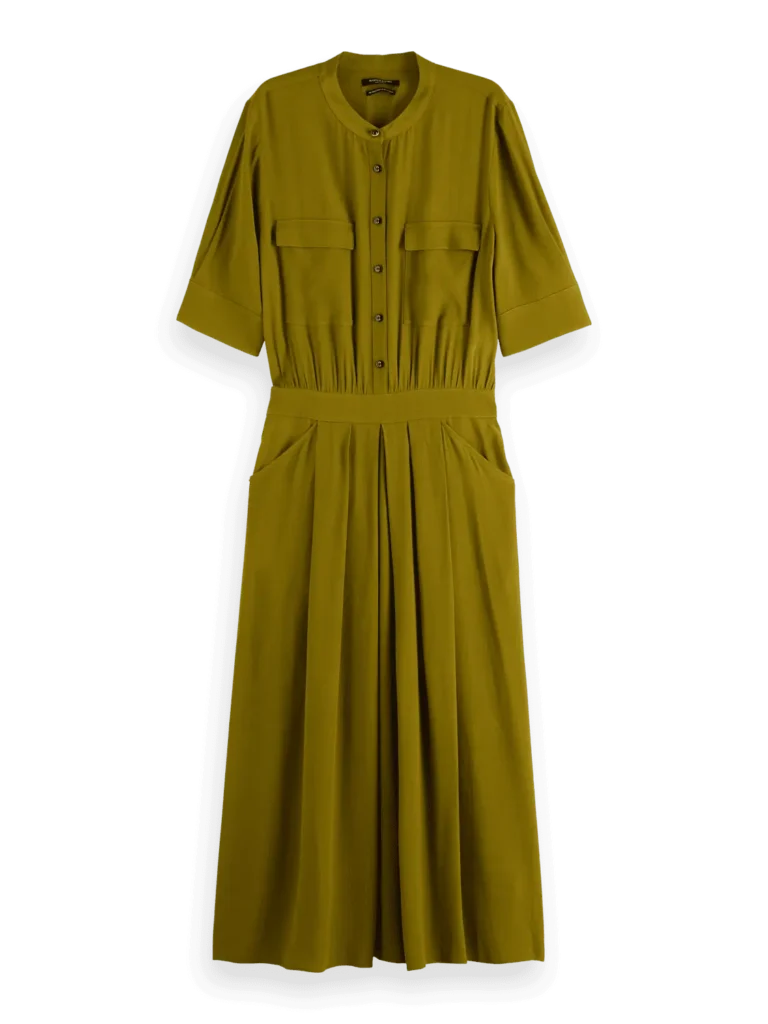 Scotch & Soda 178992: Crepe midi dress with chest pocket Olive - Image 3
