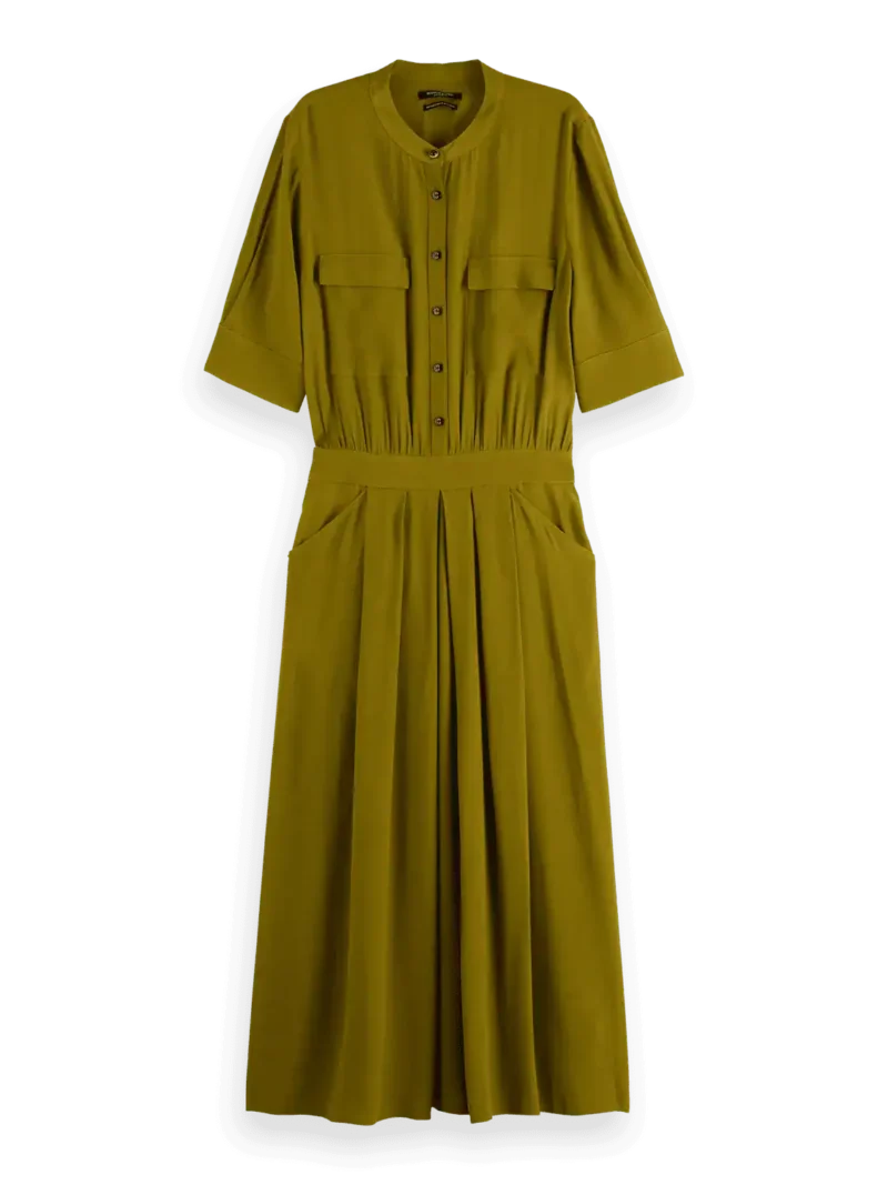 Scotch & Soda 178992: Crepe midi dress with chest pocket Olive - Image 3
