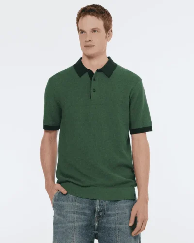 Scotch & Soda 180459 structured knitted solid polo Sage green
