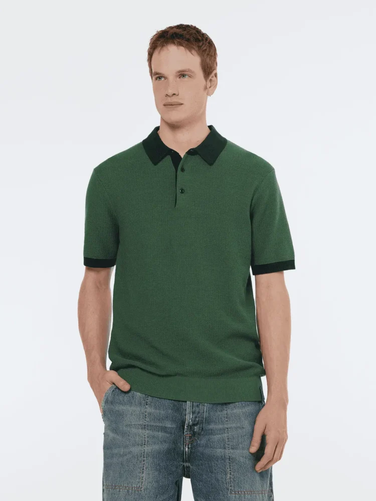 Scotch & Soda 180459 structured knitted solid polo Sage green