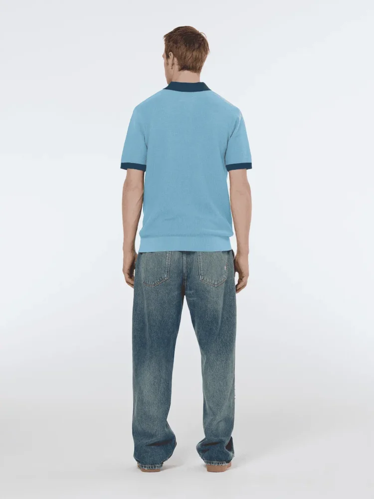 Scotch & Soda 180459 structured knitted solid polo Spring blue - Image 3