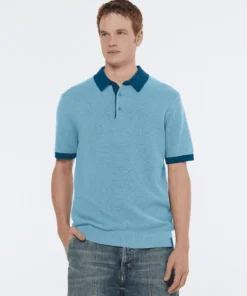 Scotch & Soda 180459 structured knitted solid polo Spring blue