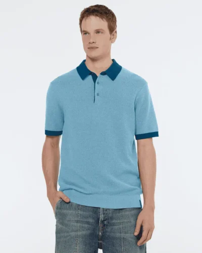 Scotch & Soda 180459 structured knitted solid polo Spring blue