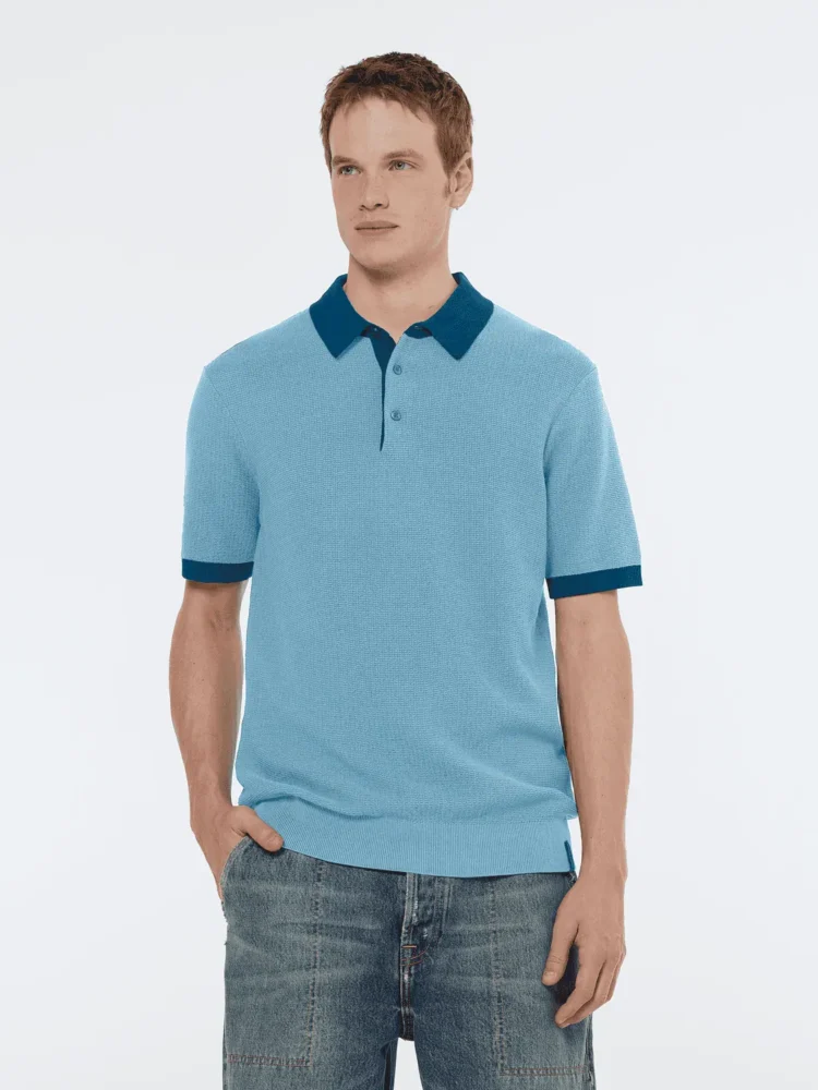 Scotch & Soda 180459 structured knitted solid polo Spring blue