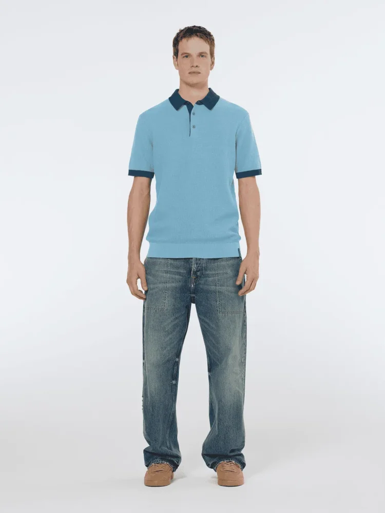 Scotch & Soda 180459 structured knitted solid polo Spring blue - Image 2