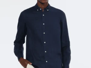 Scotch & Soda Linen shirt long sleeve button-down Night