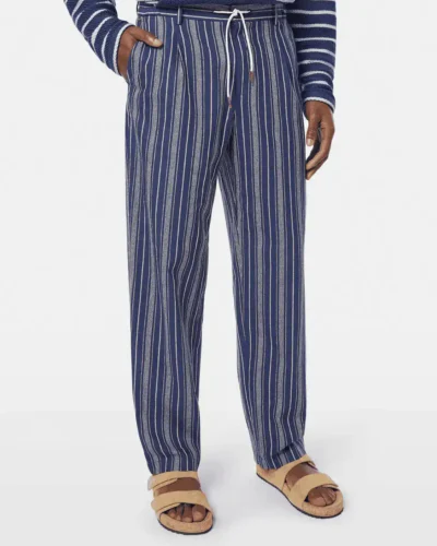 Scotch & Soda 179988 Pleated relaxed straight striped linen-blend jogger