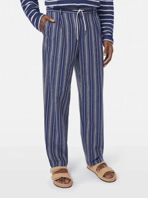Scotch & Soda 179988 Pleated relaxed straight striped linen-blend jogger