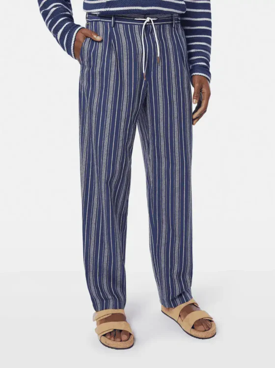 Scotch & Soda Pleated relaxed straight striped linen-blend jogger