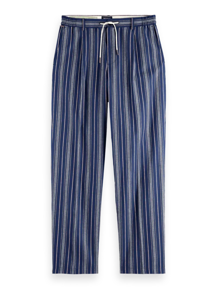 Scotch & Soda Pleated relaxed straight striped linen-blend jogger - Image 4
